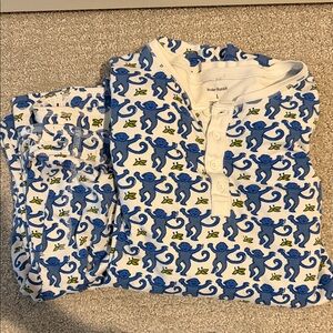 Roller Rabbit White Pajamas with Blue Monkey Print